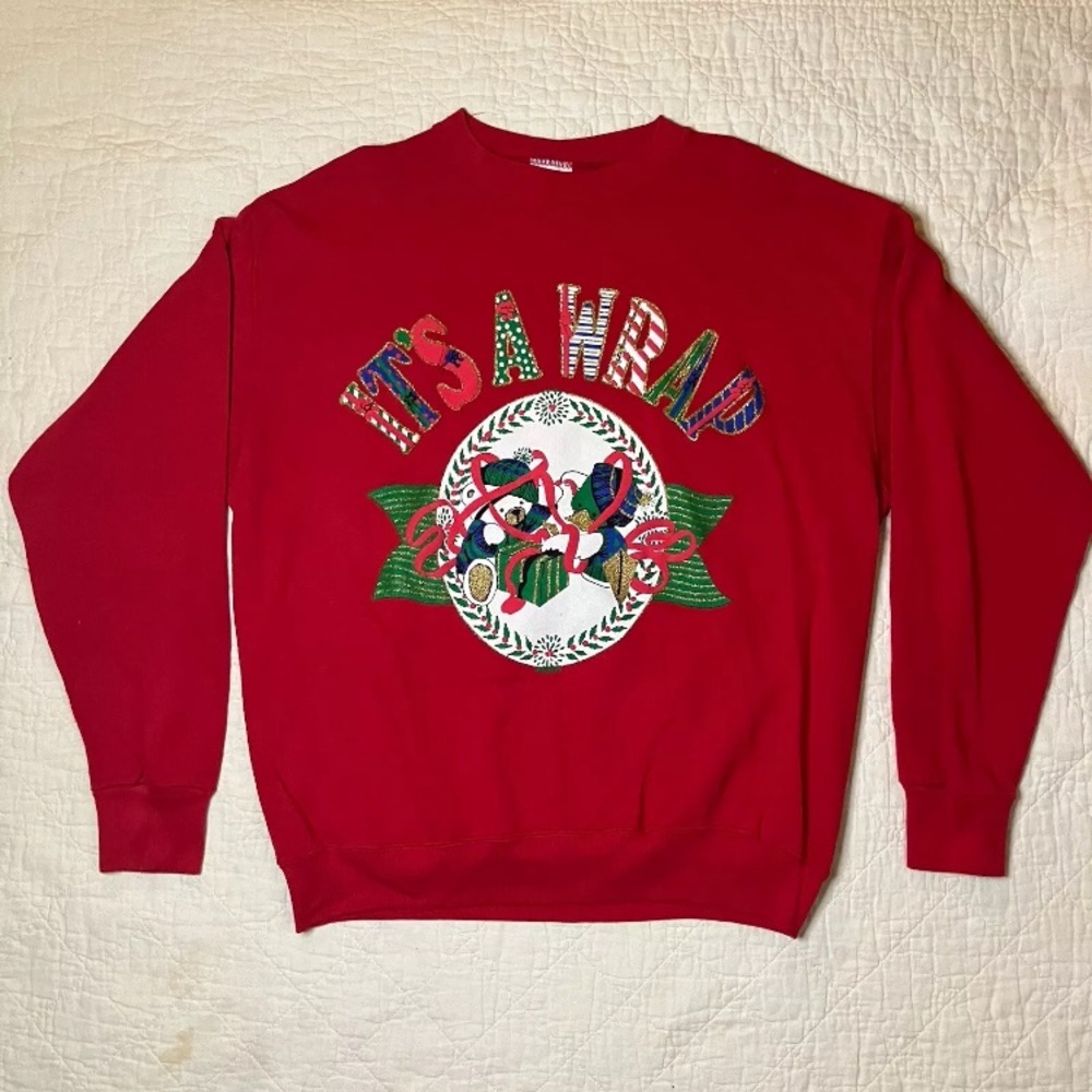 Tultex Women’s Christmas Holiday Sweater Red Crew Neck Vintage Size Large
